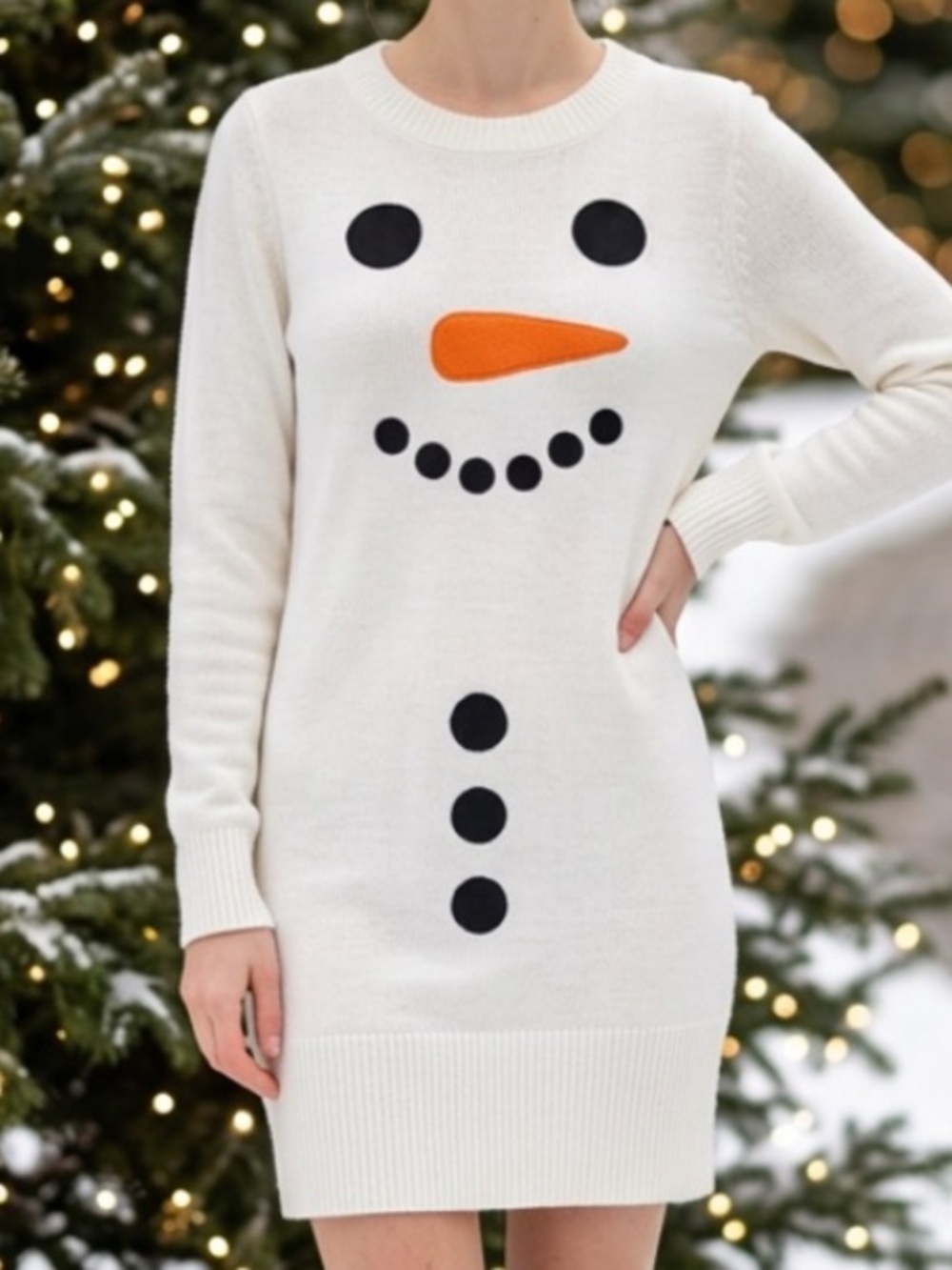 Tipsy Elves | White Snowman Knit Sweater Dress